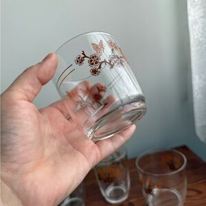 Set of 4 Vintage c1980s Drinking Glasses Matching Gold Brown Butterfly Floral
